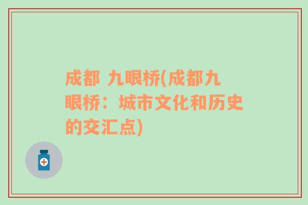 成都 九眼桥(成都九眼桥：城市文化和历史的交汇点)