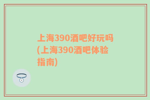 上海390酒吧好玩吗(上海390酒吧体验指南)