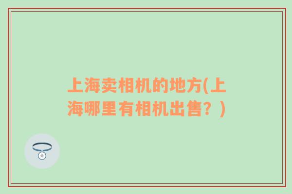 上海卖相机的地方(上海哪里有相机出售？)