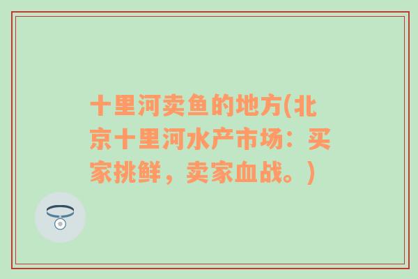 十里河卖鱼的地方(北京十里河水产市场：买家挑鲜，卖家血战。)