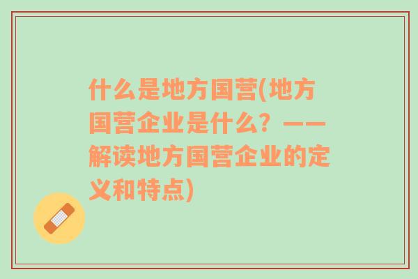 什么是地方国营(地方国营企业是什么？——解读地方国营企业的定义和特点)