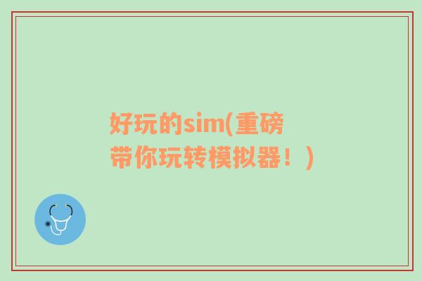 好玩的sim(重磅 带你玩转模拟器！)