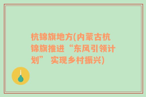 杭锦旗地方(内蒙古杭锦旗推进“东风引领计划” 实现乡村振兴)