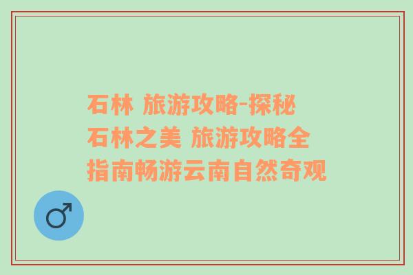 石林 旅游攻略-探秘石林之美 旅游攻略全指南畅游云南自然奇观