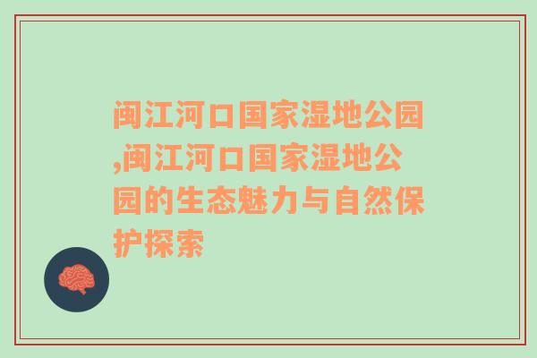 闽江河口国家湿地公园,闽江河口国家湿地公园的生态魅力与自然保护探索